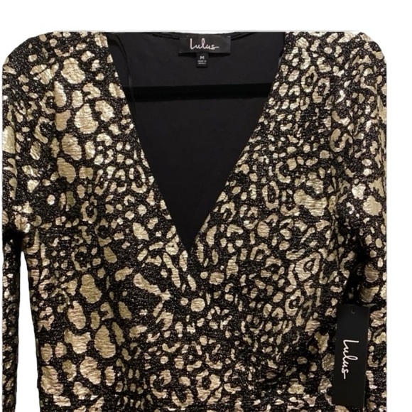 LULUS NEW Thrill Me Black & Gold
Cheetah Surplice Dress size M - Picture 7 of 12
